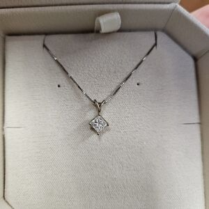 Solitaire Diamond Necklace 1/2 ct tw Princess-Cut 14K White Gold